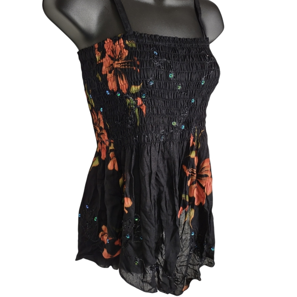 BNWT never worn "Island Planet" boho Tank Top Shirred Beaded Sequin, OS (sm-md)